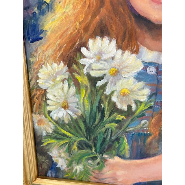 1970s 1970s Flower Girl Original Art on Canvas Painting Sydelle Sher For Sale - Image 5 of 5