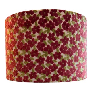 Lamp Shade Drum With Gretchen Punch “Regal” Floral Velvet Maroon & Green Designer Fabric For Sale