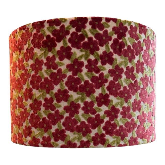 Lamp Shade Drum With Gretchen Punch “Regal” Floral Velvet Maroon & Green Designer Fabric For Sale