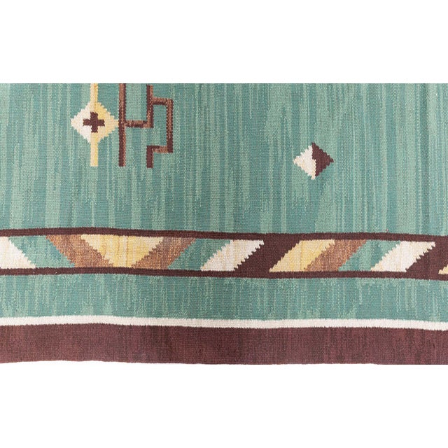 Mid 20th Century Doris Leslie Blau Midcentury Swedish Green Handmade Wool Rug For Sale - Image 5 of 9