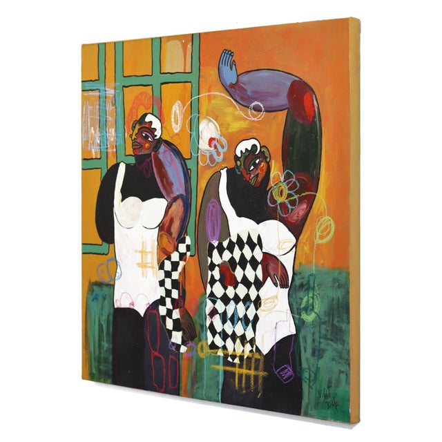Contemporary Crazy Apartment 2 - Original Bold Figurative Cubist Mixed Media Painting on Canvas by Valerie Etitinwo For Sale - Image 3 of 9