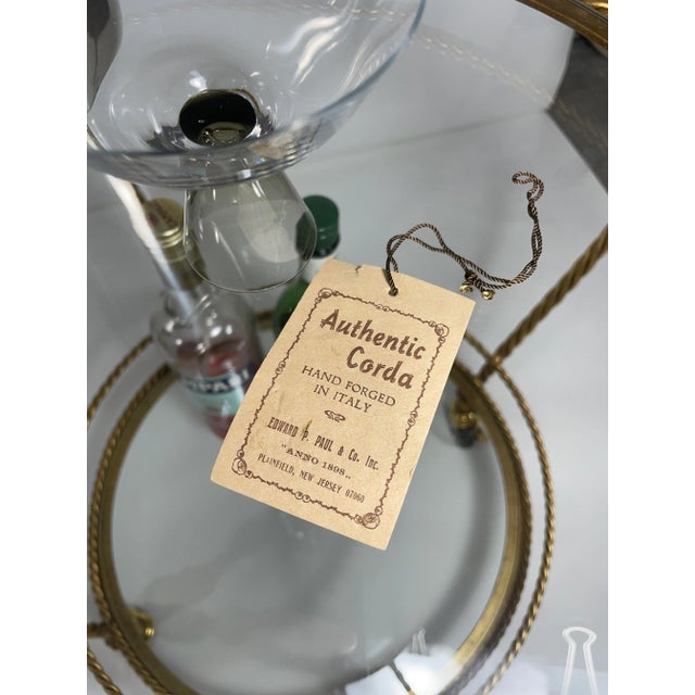 Gold 1960s Italian Gilt Iron Rope Bar Cart With Glass Shelves For Sale - Image 8 of 8