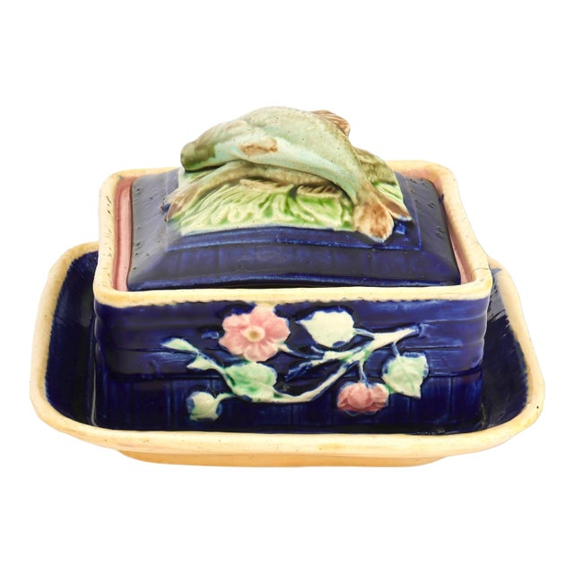 Antique English Majolica Sardine Box For Sale