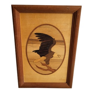 1990s Eagle Wood Inlay Art by Hudson River Inlay, Framed For Sale