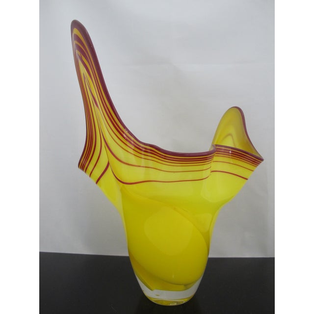 Stadelman Yellow Hand Blown Pacific Nw Studio Art Glass Handkerchief Ruffle Vase For Sale - Image 4 of 12
