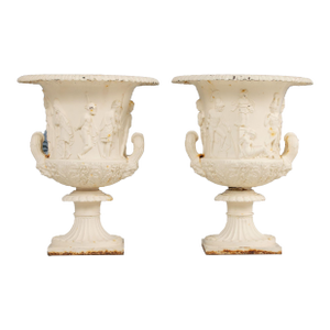 19th Century Pair of English Painted Cast Iron Medici or Borghese Urns