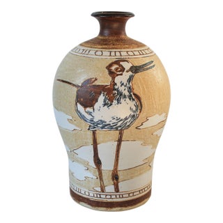 1980's Studio Art Pottery Vase / Bird Motif For Sale