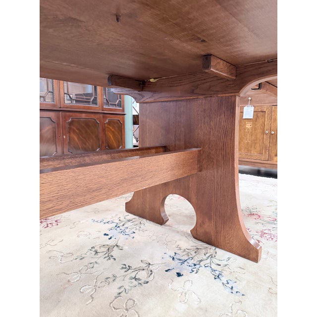 Brown Late 20th Century Stickley Mission Collection Keyhole Trestle Oak Dining Table For Sale - Image 8 of 11
