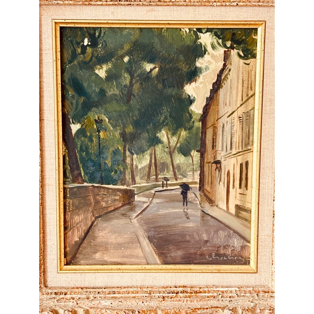 French Andre Chochon French Paris Street Scene Oil Painting, Mid-20th Century For Sale - Image 3 of 4