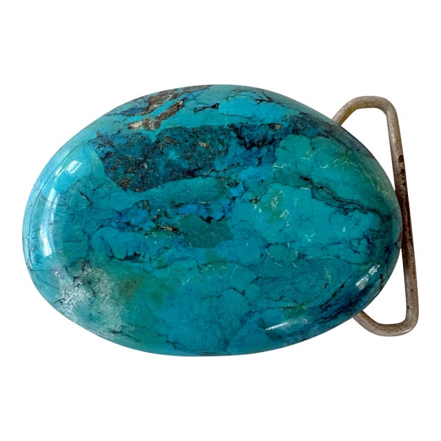 Vintage Solid Turquoise Belt Buckle For Sale