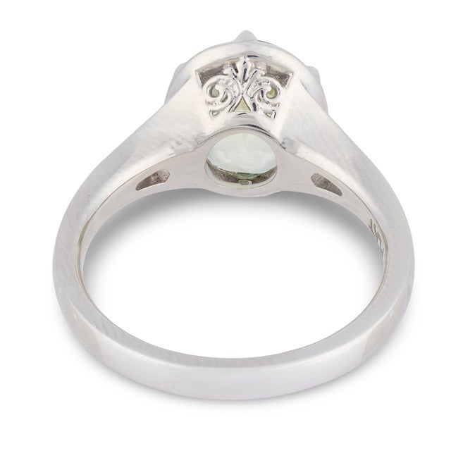 Gia 2.77 Carat No Heat Green Sapphire Diamond Platinum Engagement Ring, Size 6.5 For Sale In Los Angeles - Image 6 of 7