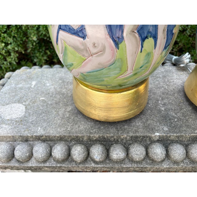Mid-Century Modern 1950s Italian Modern Glazed Ceramic Lamps - a Pair For Sale - Image 3 of 11