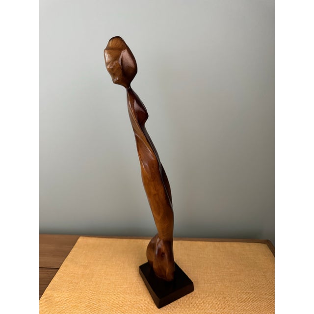 Vintage Biomorphic Two-Tone Hardwood Female Sculpture; Mid-Century Modern, Art Deco, Contrast Sapwood/Heartwood Figurative Abstract Carving For Sale - Image 11 of 12