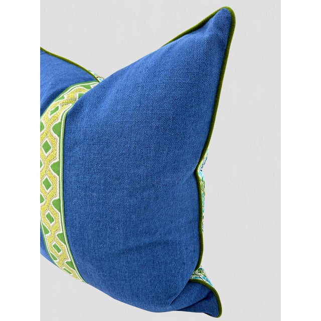 Schumacher Albizia Embroidery Fabric / Blue & Green Pillow Pair For Sale - Image 10 of 11
