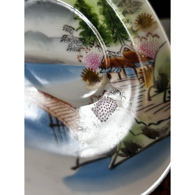 1930s Japanese Kutani Lithophane Cup & Saucer Set of 3 Taisho Showa Fuji Signed For Sale - Image 9 of 12