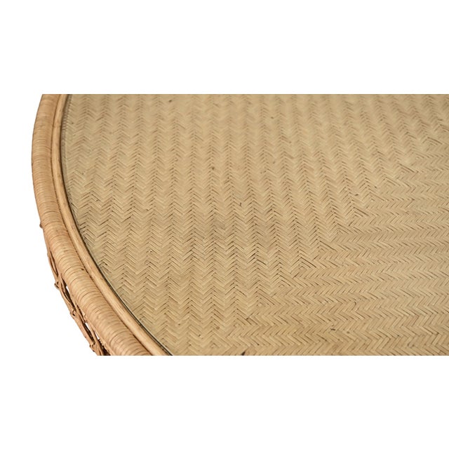 Wood Matthew Izzo Home Gabrielle 60" Woven Rattan Pedestal Dining Table With Glass Top For Sale - Image 7 of 8