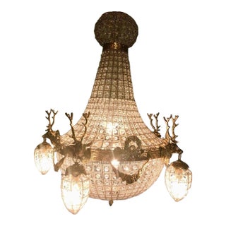 Vintage French Gold Bronze Deer Chandelier - 1 Pc For Sale