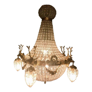 Vintage French Gold Bronze Deer Chandelier - 1 Pc
