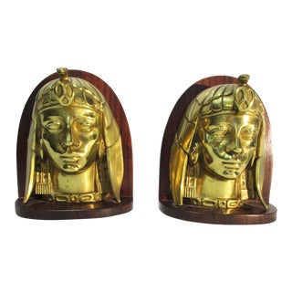 Art Deco Egyptian Revival Brass Bookends - a Pair For Sale