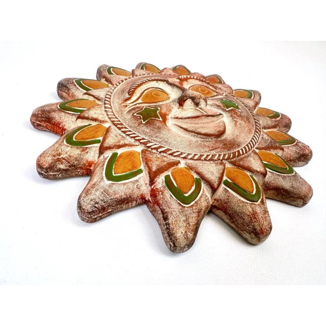 Vintage Ceramic Wall Sun Face Sculpture, 20th Century, in Very Good conditions. Designed before 1890