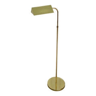 Vintage 1970s Alsy Lacquered Brass Pharmacy Adjustable Floor Lamp Tent Shade For Sale