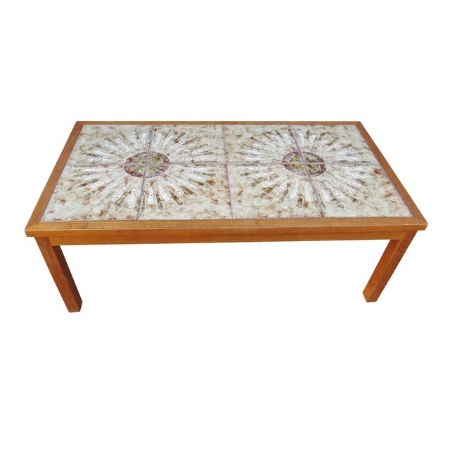 Mid Century Modern Danish Teak and Tile Top Coffee Table by Moluna