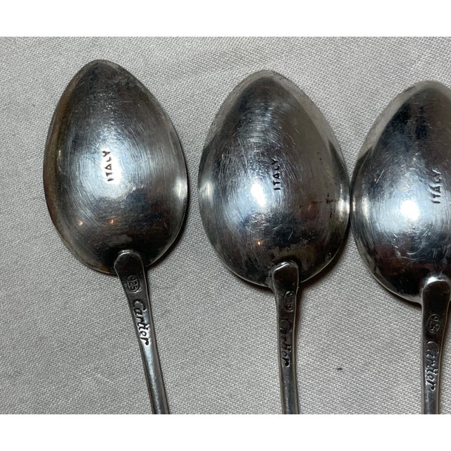1990s Six Signed Cartier Sterling Silver Italian Mother of Pearl Demi-Tasse Spoons For Sale - Image 10 of 10
