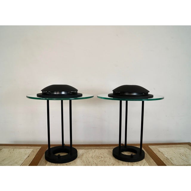 Pair of vintage Post-modern table lamps / desk lamps for sale. They were designed by Robert Sonneman in 1980, and are in...