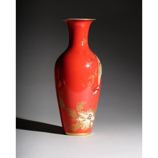 Rosenthal Chinoiserie Porcelain Floor Vase with Crane from Rosenthal, Germany, 1938 For Sale - Image 4 of 11