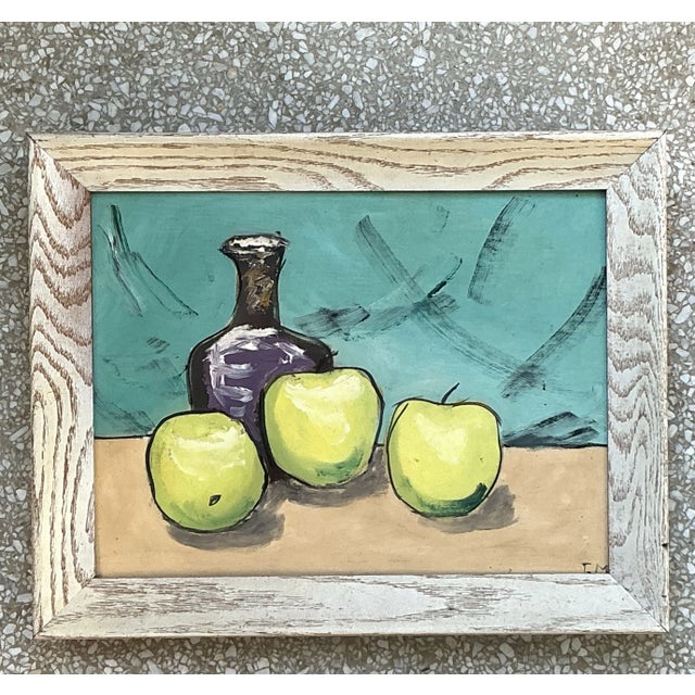Mid-Century Modern Vintage Boho Original Apples Still Life Oil on Board For Sale - Image 3 of 9