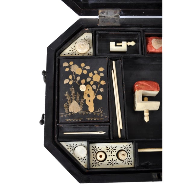 Antique Chinese Export Lacquer Work Sewing Box For Sale - Image 11 of 11
