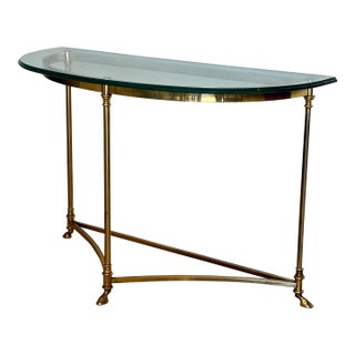 Vintage Italian Brass and Glass Demi-Lune Console Table For Sale
