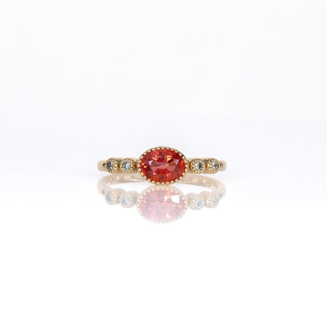 2020s Padparadscha Sapphire Ring With Natural Diamond Accents: Solid 14k Gold, Size 6.75 For Sale - Image 5 of 10