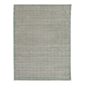 Modern Hand Loom Wool Rug in Gray and Green With Geometric Design