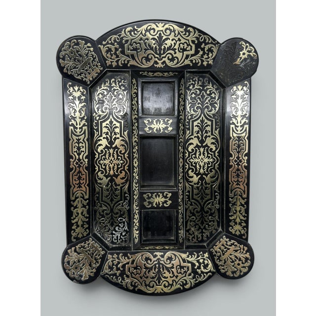 Wood Antique Grand Tour Mahogany Boulle Work Brass Inlaid Desk Set Inkstand Regency For Sale - Image 7 of 10