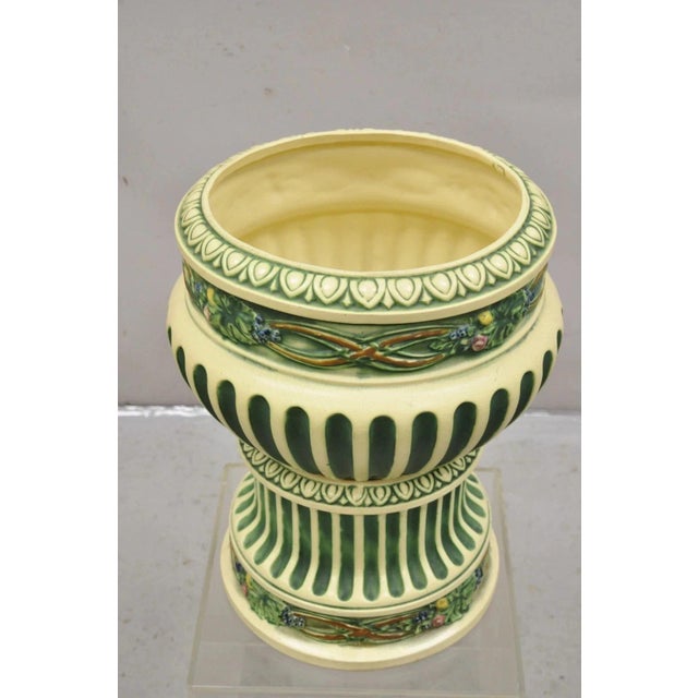 Antique Roseville Corinthian Pattern Jardiniere Planter and Rare Low Pedestal. Circa Early 20th Century. Measurements:...