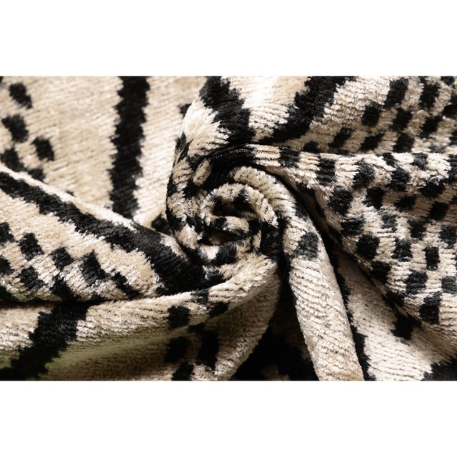 Mid-Century Modern Black & Ivory Geometric Silk Velvet Pillow 20x20 | Handmade Designer Cushion For Sale - Image 3 of 8