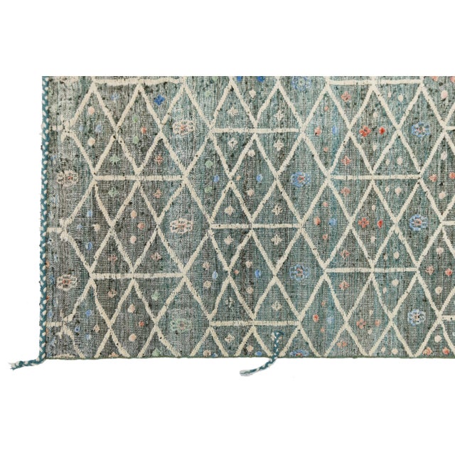 Charcoal Modern Moroccan Style Geometric Rug – Hand-Knotted Teal & Charcoal Wool 9x12 For Sale - Image 8 of 11
