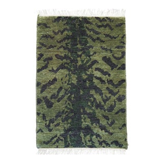 Hand-Knotted Striped Tiger Pattern Bengal Rug in Deep Green - 5 X 7 For Sale