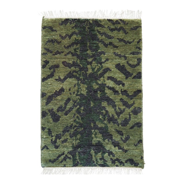 Hand-Knotted Striped Tiger Pattern Bengal Rug in Deep Green - 5 X 7 For Sale