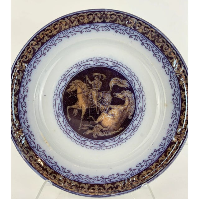 This spectacular luster glaze ironstone transferware plate is in the hard to find "Vaquero" pattern. The wonderful center...