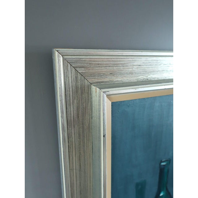 Mid-Century Modern 'Green Apple With Glasses' Vintage Original Still Life Oil Painting, Framed For Sale - Image 6 of 12