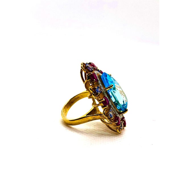 Classical Roman Bochic “Capri” Vintage Ruby, Tanzanite & Diamond Ring Set In 18K Gold & Silver For Sale - Image 3 of 8