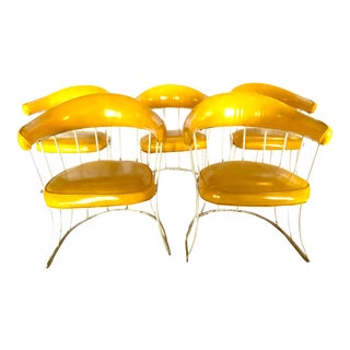 Mid-Century/Wrought Iron and Leather Chairs - Set of 5 For Sale