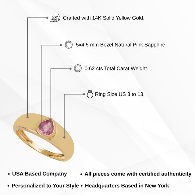 Contemporary Pear Pink Sapphire Bezel Set Signet Ring Size 6 in 14k Gold For Sale - Image 11 of 14