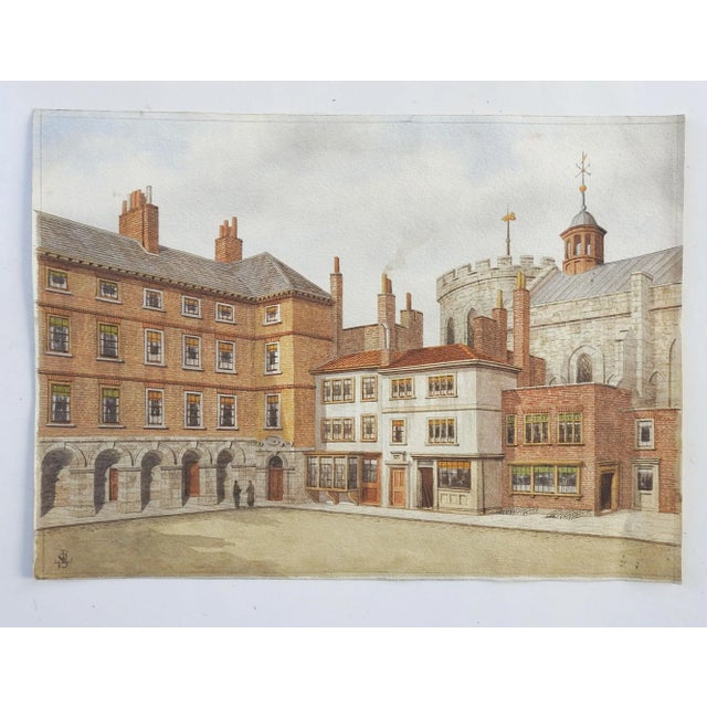 Antique Cityscape Temple Church Cloisters London Watercolor Painting For Sale - Image 4 of 5