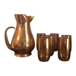 Gold Speckled Amethyst Glass Glassware Set For Sale