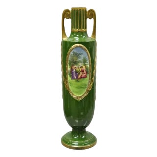 Antique Josef Joseph Strnact JS Green French Porcelain Vase, Austria For Sale