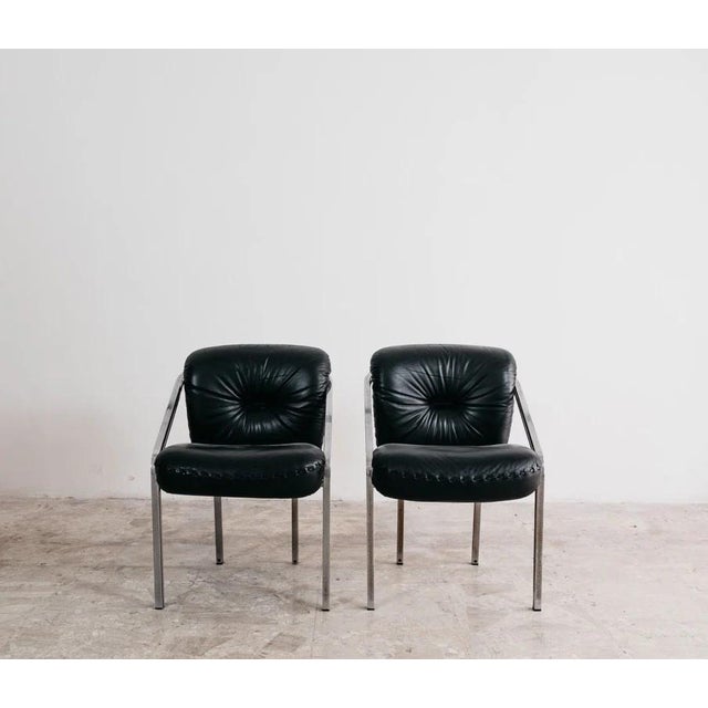 Modern Dining Armchairs in Steel and Leather from Mobil Girgi, 1970s, Set of 4 For Sale - Image 6 of 18