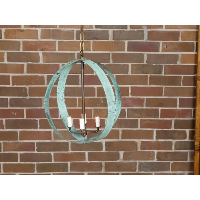 Mid 20th Century Mid Century Modern English Copper Double Sphere Light Fixture with Verdigris Patina For Sale - Image 11 of 12